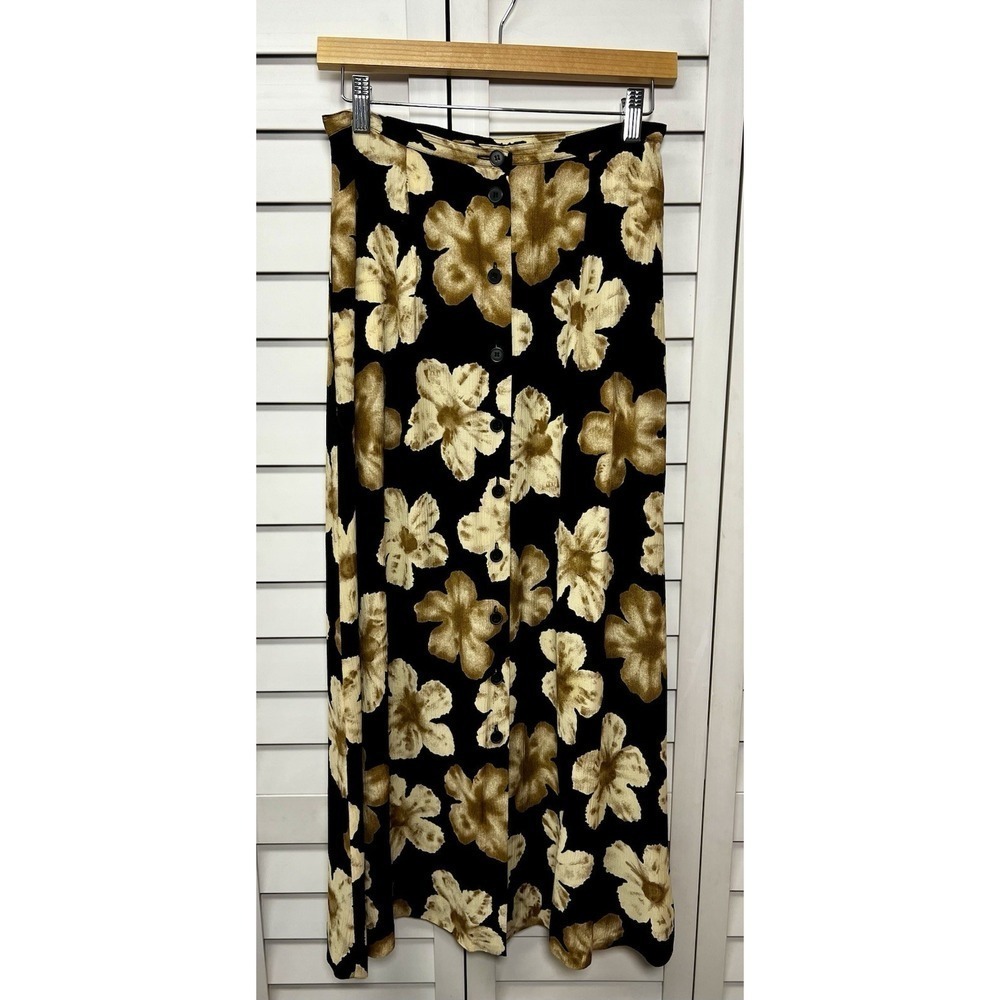 Chaus Floral Button Front A-Line Midi Skirt Women's Size 6